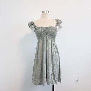 Raviya Green Peasant Babydoll Dress Mini Ruffle Small Smocked